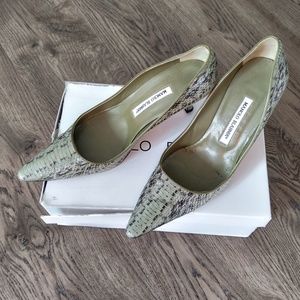 Manolo Blahnik Snake Skin Embossed Pumps